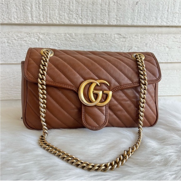Gucci Handbags - GUCCI Marmont Brown Tan Disco Soho Leather Quilted Crossbody Flap Bag